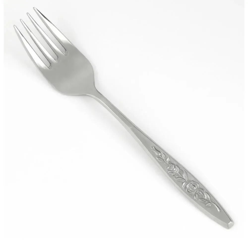 NEW Eldan ELD18 Set Of 4 Salad Forks MAY ROSE Textured Roses Stainless Vtg MCM